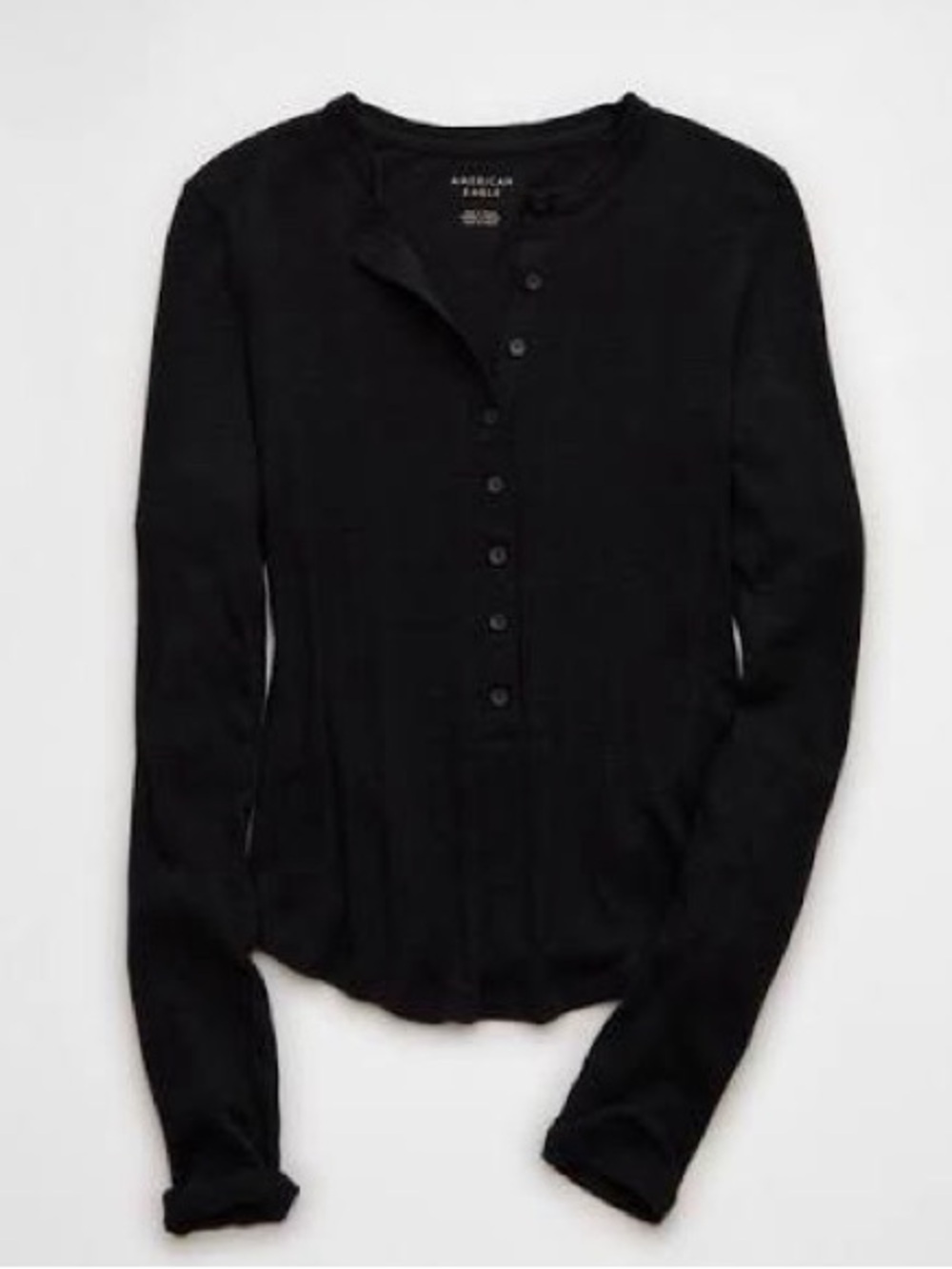 American Eagle Outfitters Black Long-Sleeve Henley Tee